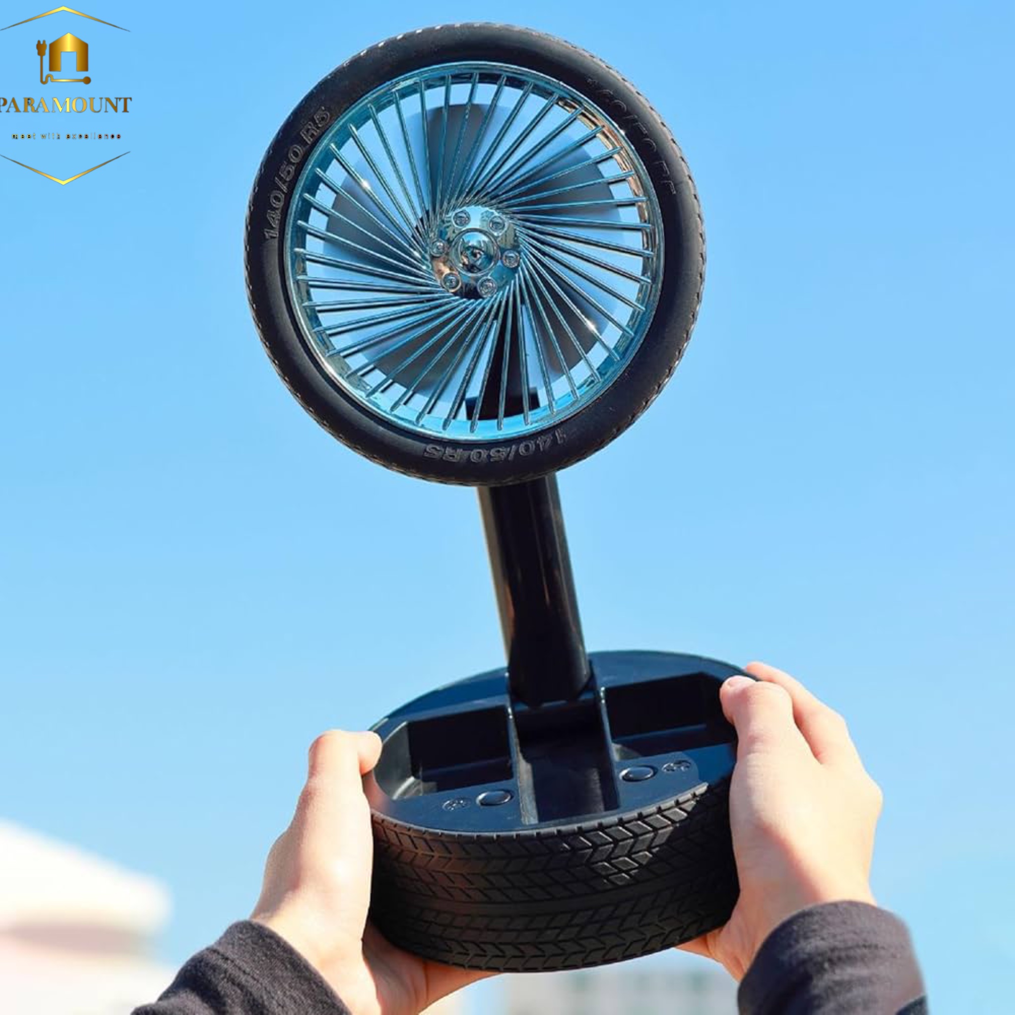 پنکه رومیزی و شارژی تاشو رنگ ابی یخی